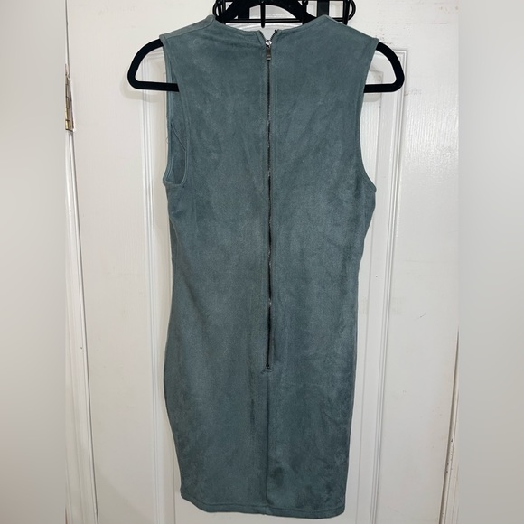Windsor Tight V-Neck Suede Dress in Teal Blue NWT — L - Picture 3 of 4